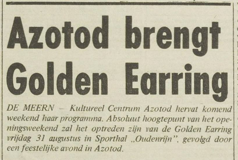 Golden Earring show ad August 31, 1984 show De Meern - Stadsschouwburg